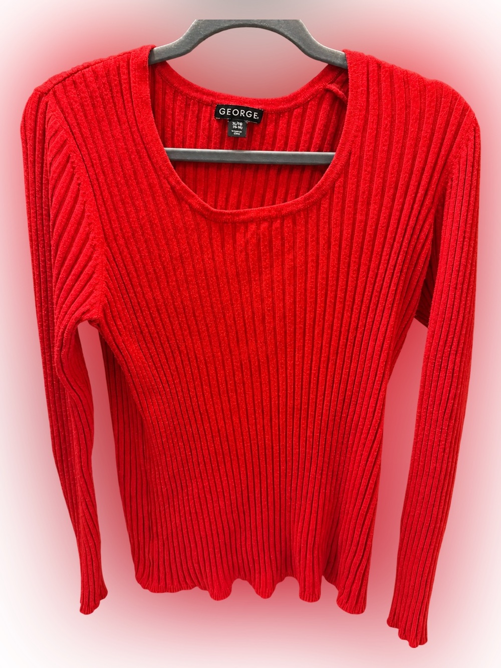 George Women's Red Ribbed Long-Sleeve Sweater XL 16-18